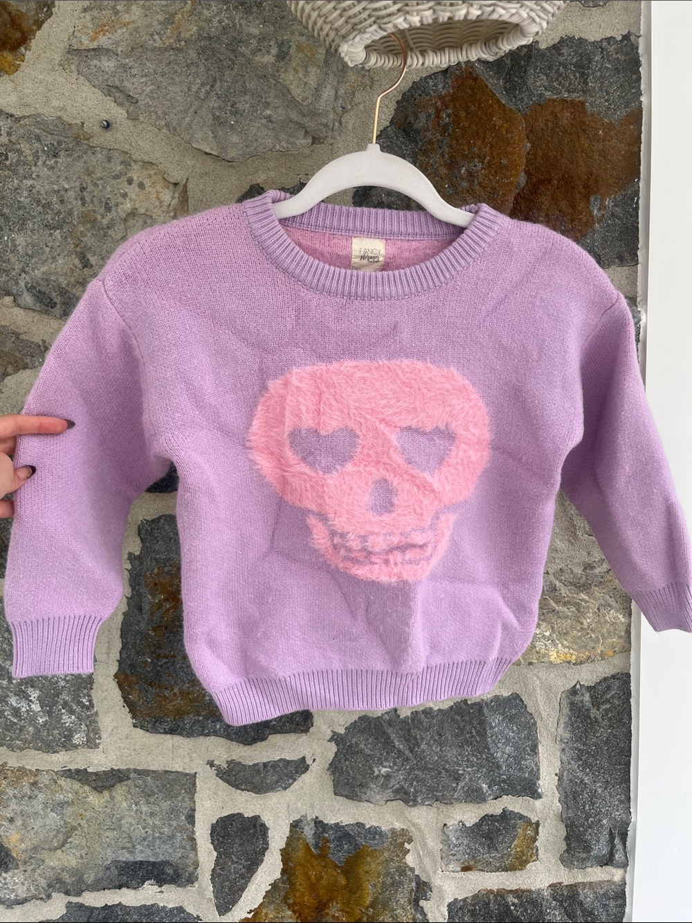 Fancy Shmancy Baby Kids Purple Pink Fuzzy Skull Heart Eyes Sweater